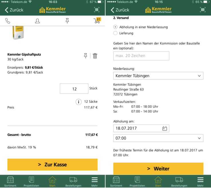 App Warenkorb abschließen